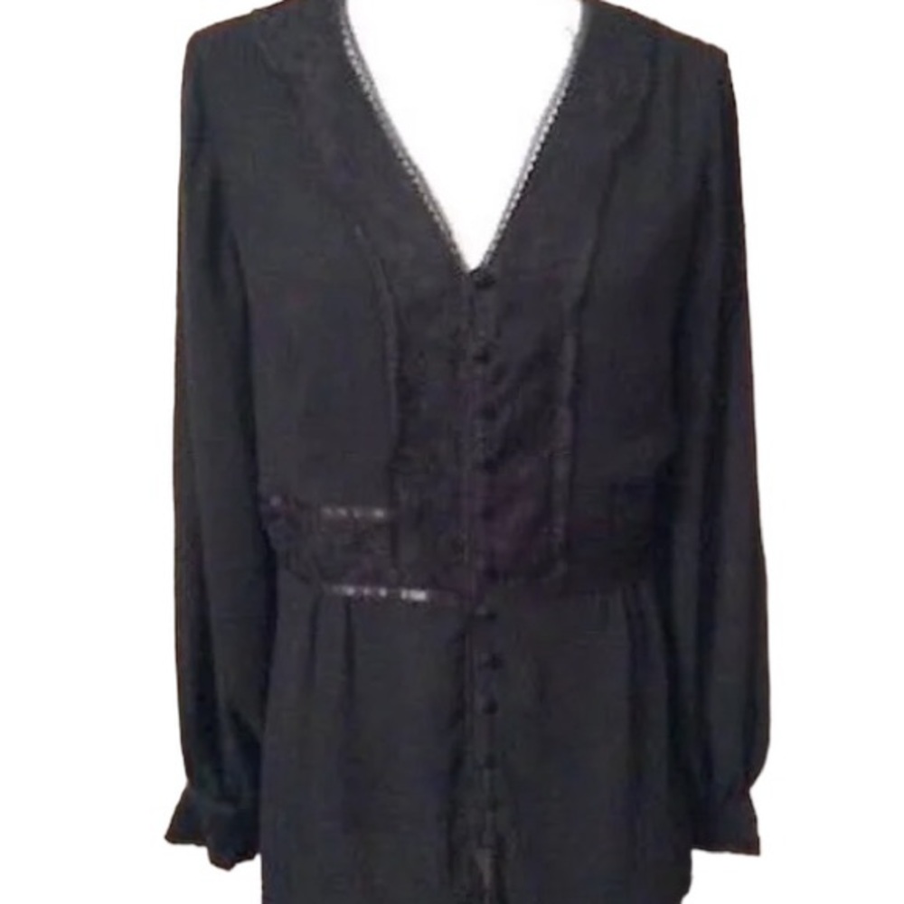 Nine West Black Sheer & Lace Top Blouse